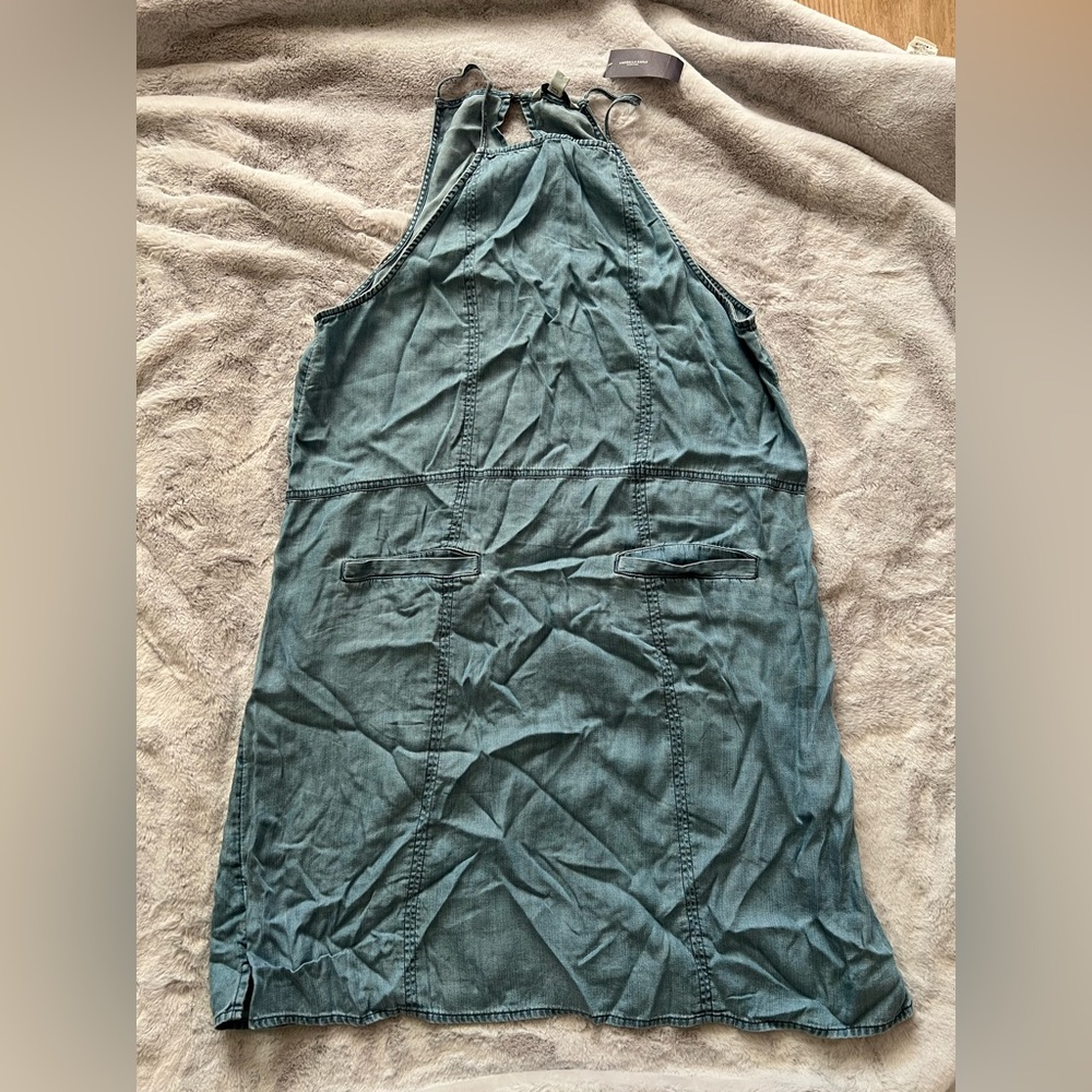 American Eagle Outfitters Teal Denim Halter Mini Dress